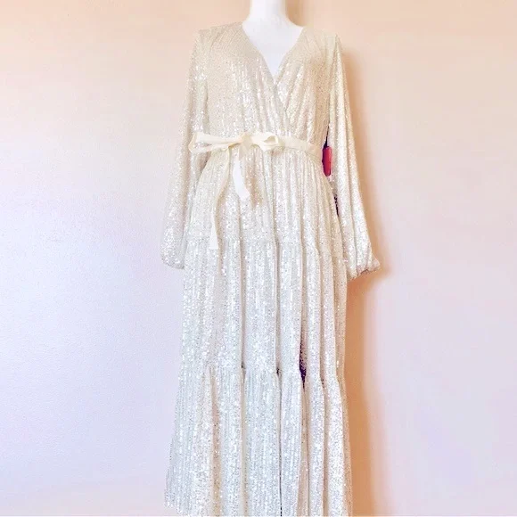 chinese dress ladies Berylove Women Burgundy Evening Dress Long Sleeve Velvet Gala Dress with Overlay, Champagne / US10